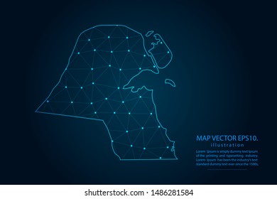 map of kuwait with Abstract mash line and point scales on Dark background . Wire frame 3D mesh polygonal network line, design polygon sphere, dot and structure. Vector illustration eps 10.
