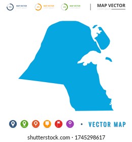 Map of Kuwait blue and set pin icon.