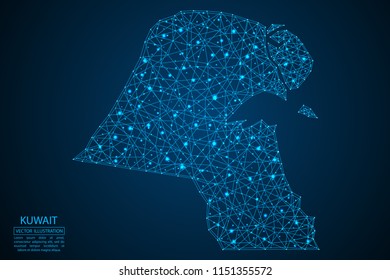 A map of Kuwait consisting of 3D triangles, lines, points, and connections. Vector illustration of the EPS 10.