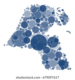 map of kuwait filled with circles of different sizes and shades of color isolated on white background