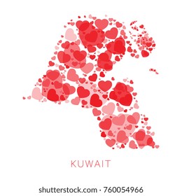 map of kuwait filled with hearts mosaic of different sizes and degrees of transparency