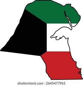Map with Kuwait Flag Design on White Background
