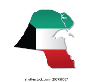 map of kuwait with the image of the national flag