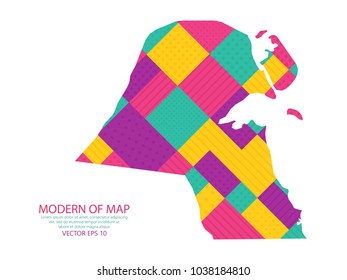 Map of Kuwait - Modern Geometric dots and lines background, colorful carving art - blue, yellow and purple. Vector illustration eps 10.