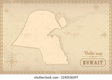 Map of Kuwait in the old style, brown graphics in retro fantasy style