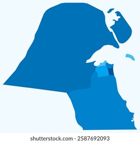 Map of Kuwait with regions. Just a simple country border map with region division. Light blue color palette. Flat Kuwait shape with administrative division. Vector illustration.