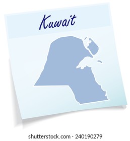 Map of Kuwait as sticky note in blue