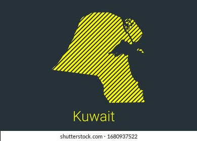 Map of Kuwait, striped map in a black strip on a yellow background for coronavirus infographics and quarantine area markers and restrictions. vector illustration
