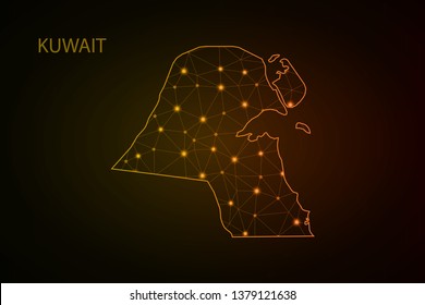 Map of Kuwait. Wire frame 3D mesh polygonal network line, design sphere, dot and structure. communications map of Kuwait. Vector Illustration EPS10. - Vector - Vector