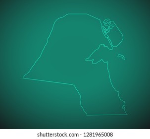 Map of Kuwait,Green map on dark background. Vector illustration eps 10.
