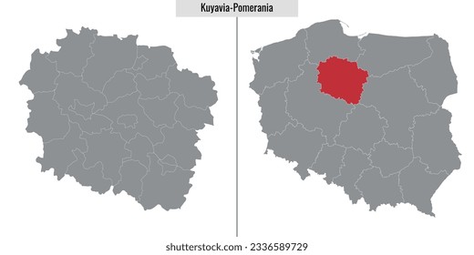 map of Kuyavia-Pomerania voivodship province of Poland and location on Polish map