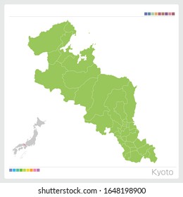Karte von Kyoto in Japan, Vektorillustration-Illustration. 