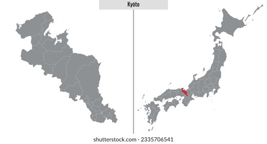map of Kyoto prefecture of Japan and location on Japanese map
