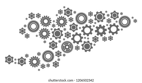 Map of Kyrgyzstan created with gray cog symbols. Vector abstract mosaic of map of Kyrgyzstan with job symbols. Engineering flat design for industry projects.