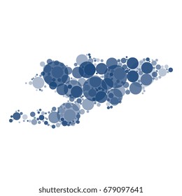 map of kyrgyzstan filled with circles of different sizes and shades of color isolated on white background