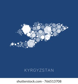 map of kyrgyzstan filled with mosaic of hexagons of different sizes and degrees of transparency