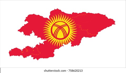 Map Of Kyrgyzstan With Flag Isolated On White Background.