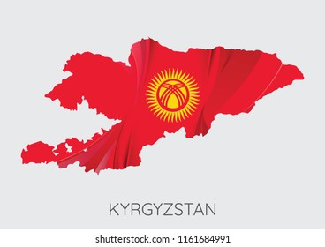 Map Of Kyrgyzstan With Flag As Texture Isolated On Grey Background. Vector Illustration