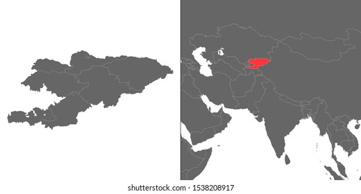 Map of Kyrgyzstan with location on asian map