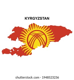 Map of Kyrgyzstan with national flag icon vector symbol.