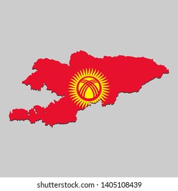 Map of Kyrgyzstan with national flag. Vector Illustration