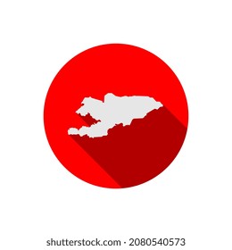 Map of Kyrgyzstan on red circle with long shadow