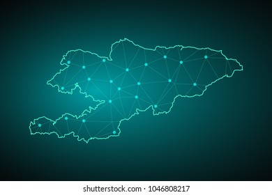 Map of Kyrgyzstan. Wire frame 3D mesh polygonal network line, design sphere, dot and structure. communications map of Kyrgyzstan. Vector Illustration EPS10.