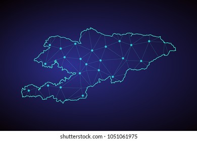 Map of Kyrgyzstan. Wire frame 3D mesh polygonal network line, design sphere, dot and structure. communications map of Kyrgyzstan. Vector Illustration EPS10.