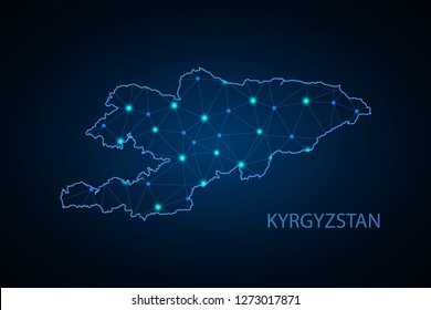 Map of Kyrgyzstan. Wire frame 3D mesh polygonal network line, design sphere, dot and structure. communications map of Kyrgyzstan. Vector Illustration EPS10. - Vector