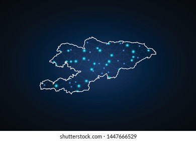 Map of Kyrgyzstan. Wire frame 3D mesh polygonal network line, design sphere, dot and structure.Vector Illustration EPS10.