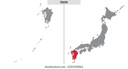 map of Kyushu region of Japan and location on Japanese map