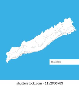 Map of La Desirade Island, Guadeloupe, contains geography outlines for land mass, water, major roads and minor roads.