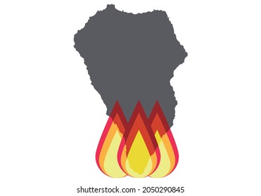 Map of La Palma, Canary Islands, Spain on fire.