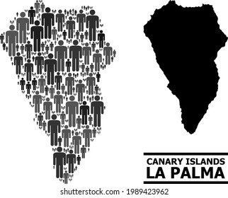 Map of La Palma Island for political purposes. Vector population mosaic. Abstraction map of La Palma Island composed of population icons. Demographic concept in dark grey color shades.