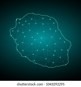 Map of La Réunion. Wire frame 3D mesh polygonal network line, design sphere, dot and structure. communications map of La Réunion. Vector Illustration EPS10.