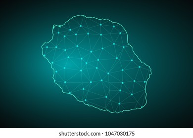 Map of La Réunion. Wire frame 3D mesh polygonal network line, design sphere, dot and structure. communications map of La Réunion. Vector Illustration EPS10.