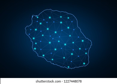 Map of La Réunion. Wire frame 3D mesh polygonal network line, design sphere, dot and structure. communications map of La Réunion. Vector Illustration EPS10.