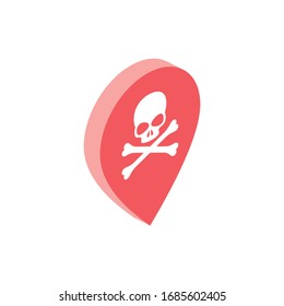 Map label corona virus epidemic danger biohazard. Vector 3d isometric, color web icon, new flat style. Creative illustration design, isolated graphic idea for infographics.