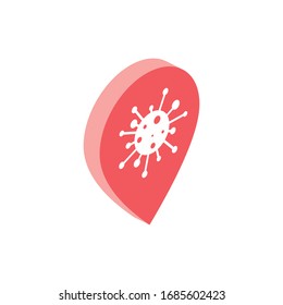 Map label danger corona virus infection, epidemic biohazard. Vector 3d isometric, color web icon, new flat style. Creative illustration design, isolated graphic idea for infographics.