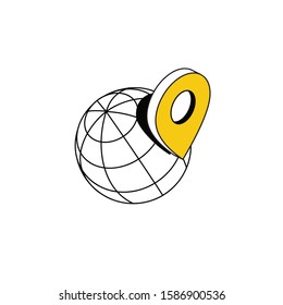 Map Label earth globe. Vector line, 3d stroke isometric, color web icon, new flat style. Creative illustration design, abstract idea for infographics.