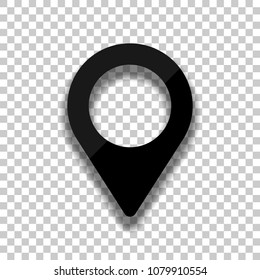 Map label icon. Black glass icon with soft shadow on transparent background