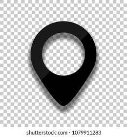 map label icon. Black glass icon with soft shadow on transparent background