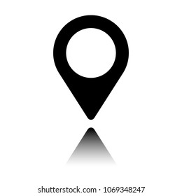 Map label icon. Black icon with mirror reflection on white backg