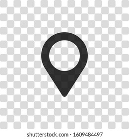 Map label icon. Black symbol on transparency grid