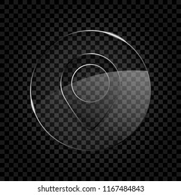 map label icon. Icon in circle glass bubble on dark transparent grid. Glass style