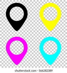 map label icon. Colored set of cmyk icons on transparent background.
