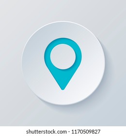Map label icon. Cut circle with gray and blue layers. Paper style
