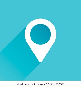 Map label icon. Gray icon with long shadow in bottom left corner on blue background