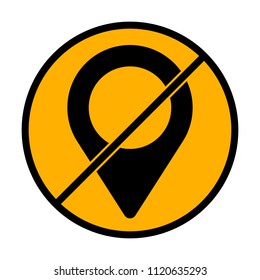 Map label icon. not allowed, black object in warning sign with orange background color