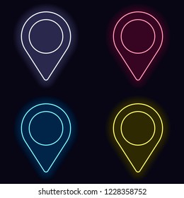 Map label icon. Set of fashion neon sign. Casino style on dark background. Seamless pattern